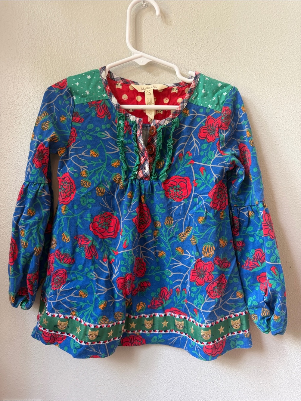 Matilda Jane Blue Floral Long-Sleeve Tunic with Red Roses